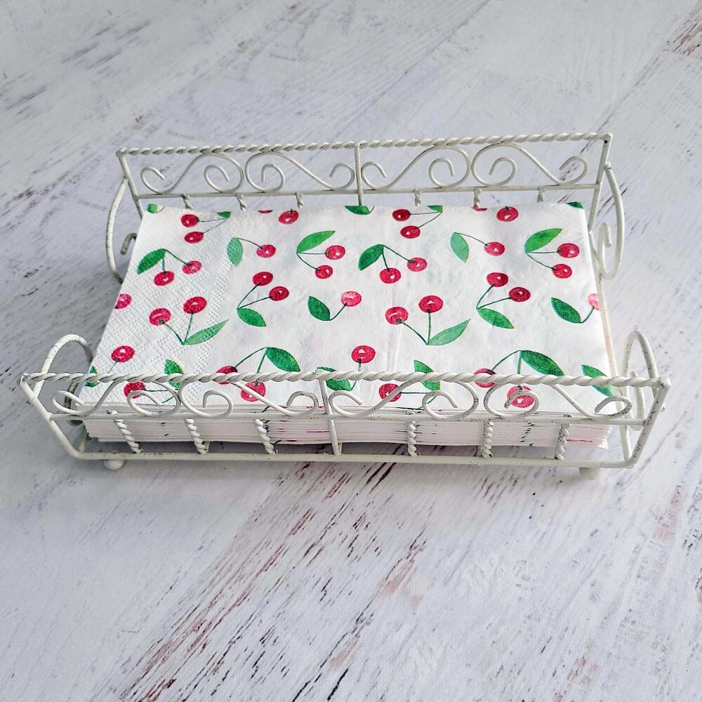 Shabby Chic VTG WIRE NAPKIN BASKET ~ Ivory